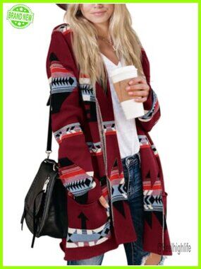 Boho Aztec Open Front Cardigan Loose Knit Sweater Coat